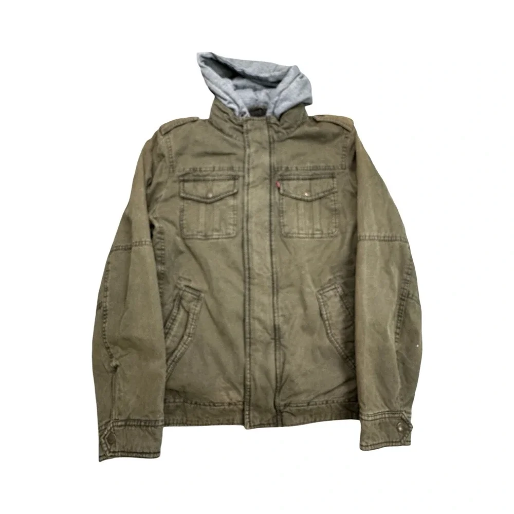 Levi's Jacket Mens Medium Olive Green Sherpa Lined Hooded Military Field Coat